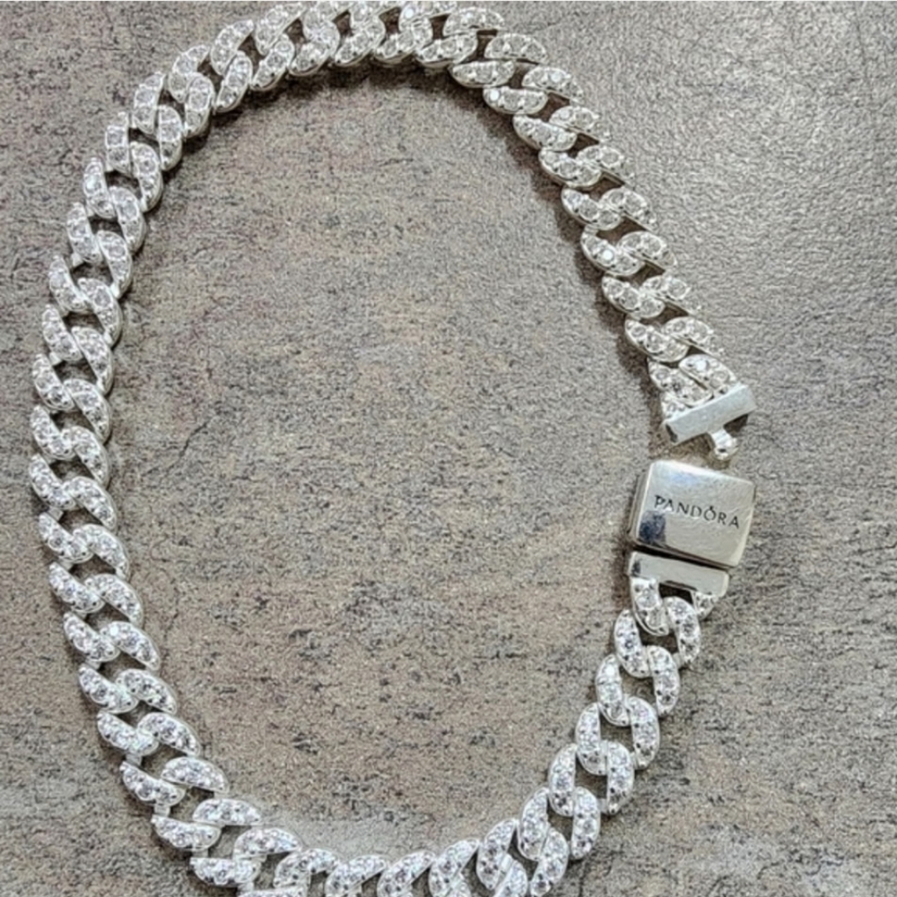 Authentic Pandora Pavé Cuban Chain Bracelet - Picture 5 of 7